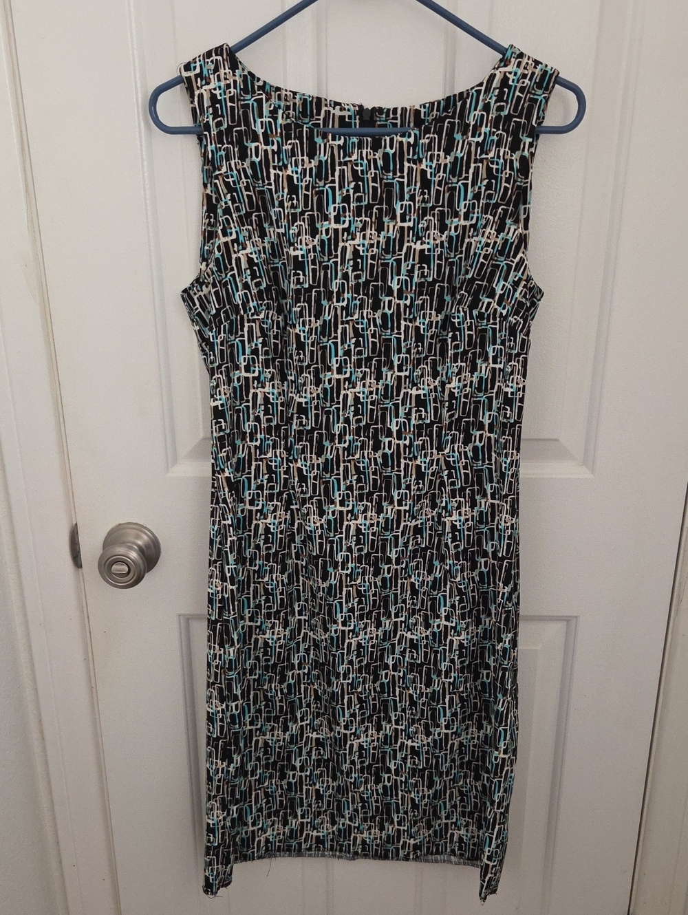 Dress Barn Sleeveless Black & Teal Geometric Shift Dress